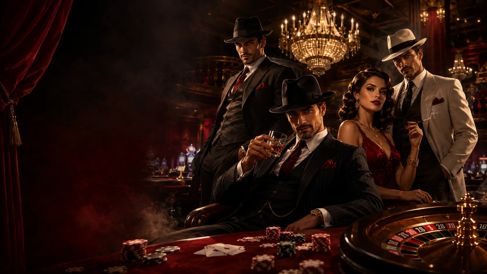 Ambiance casino Mafia Casino - tables de jeu et lumières